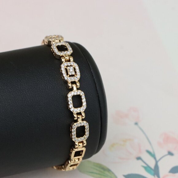 "Elegant Rose Gold Bracelet with Paved Square Links, 7.5 Inch, XPBL0896 - Picture 8 of 12